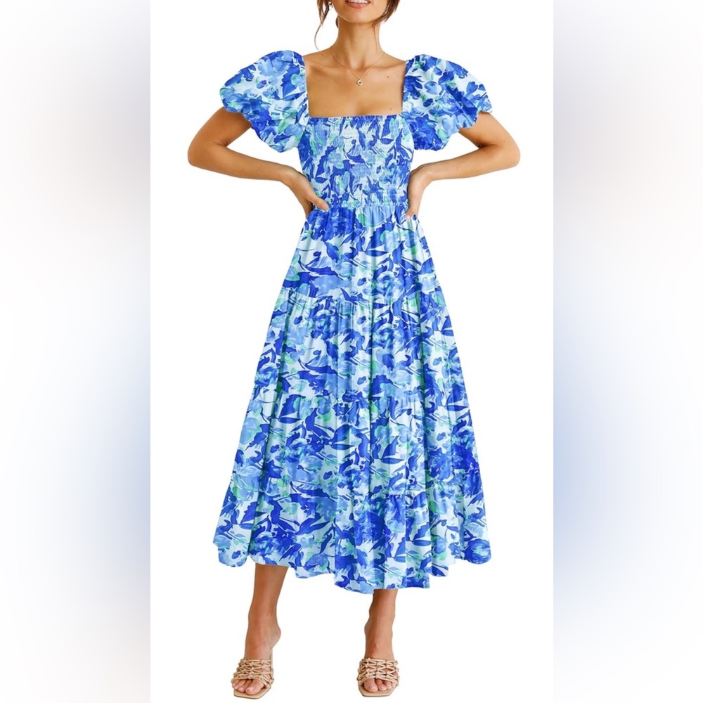 Pretty Garden Blue Floral Maxi Dress XL, NWT - Picture 3 of 16